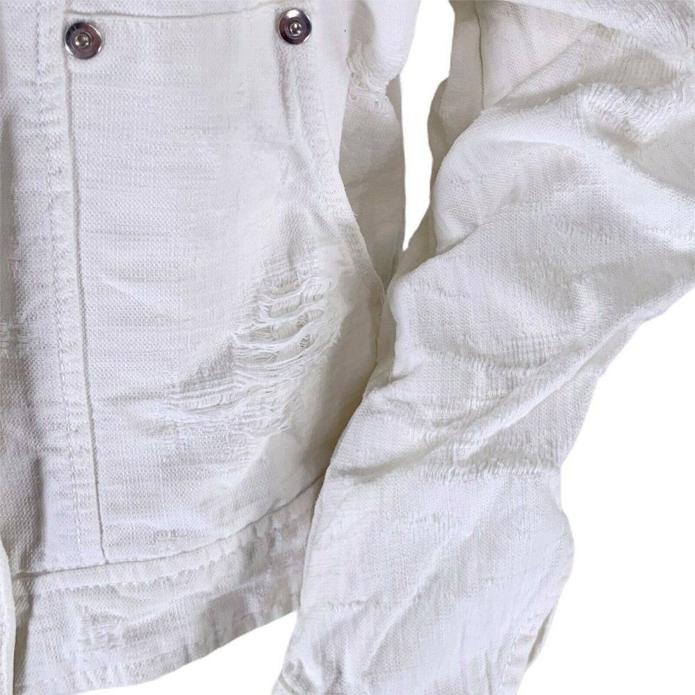 Free People Distressed Off White Denim Jean Jacket - Picture 9 of 12